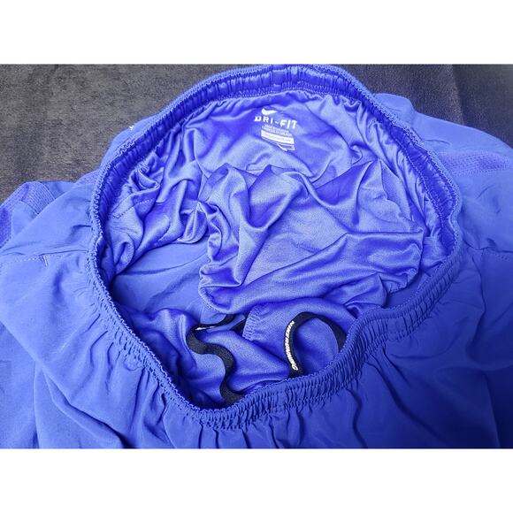 Nike Blue Dri Fit Elastic Tie Knee Long Workout Shorts Hidden Pocket in Side - Picture 4 of 6